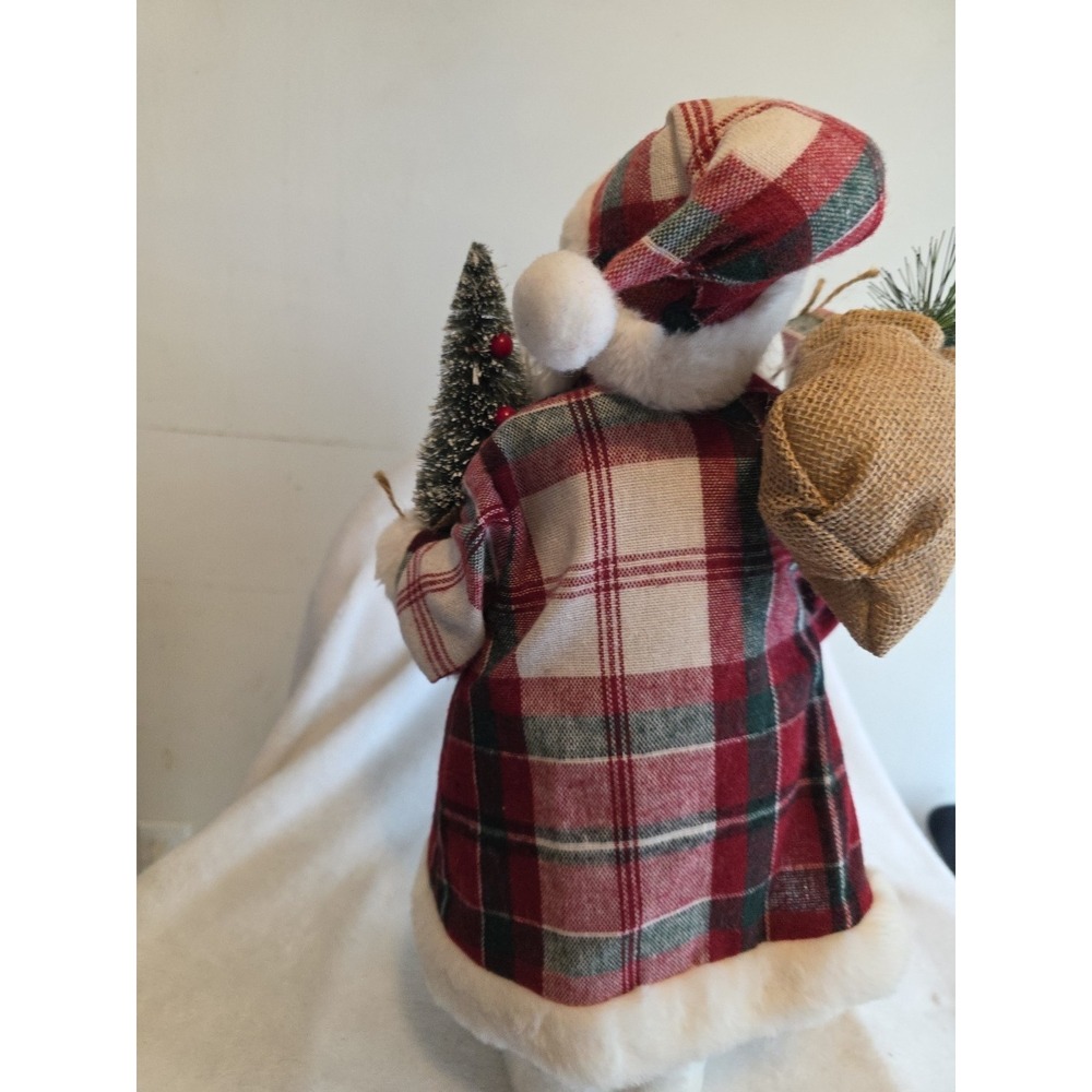 Vintage Santa Claus Figurine w/ Plaid Coat & Tree–Christmas Holiday Decor-17 in - Picture 9 of 11